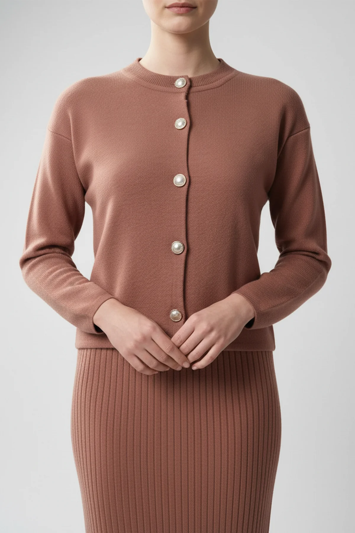 Kadın Hırka Elbise İkili Takım - Kiremit