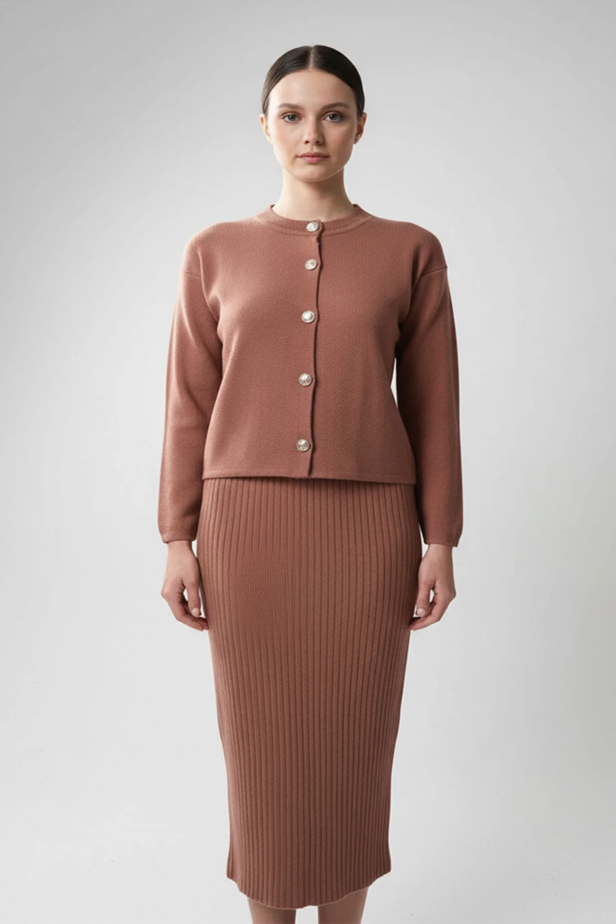 Kadın Hırka Elbise İkili Takım - Kiremit