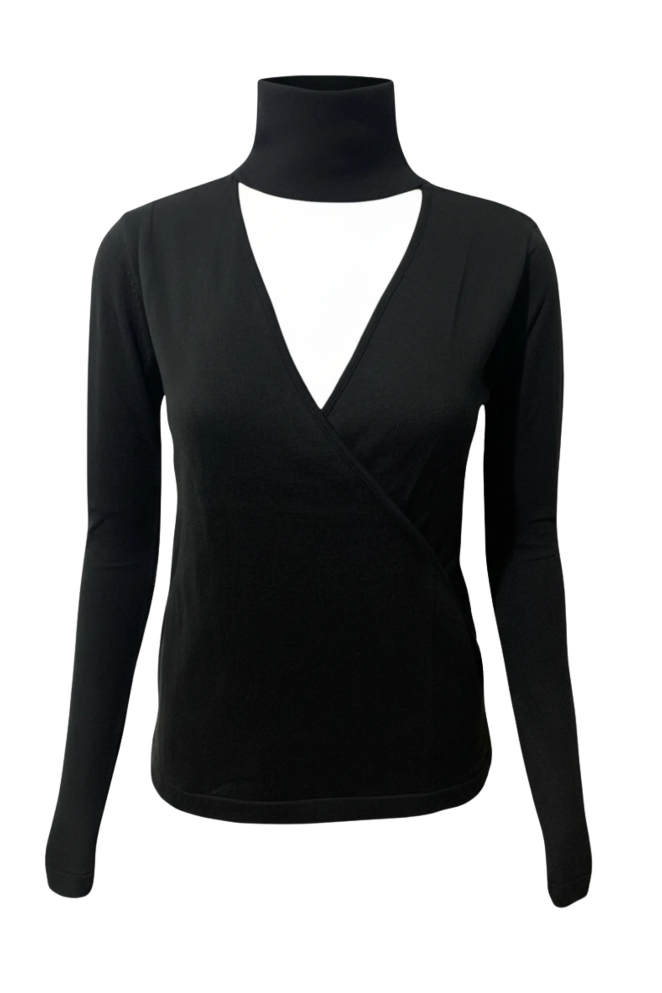 Kadın Boğazlı Pencere Detaylı Siyah Triko Kazak