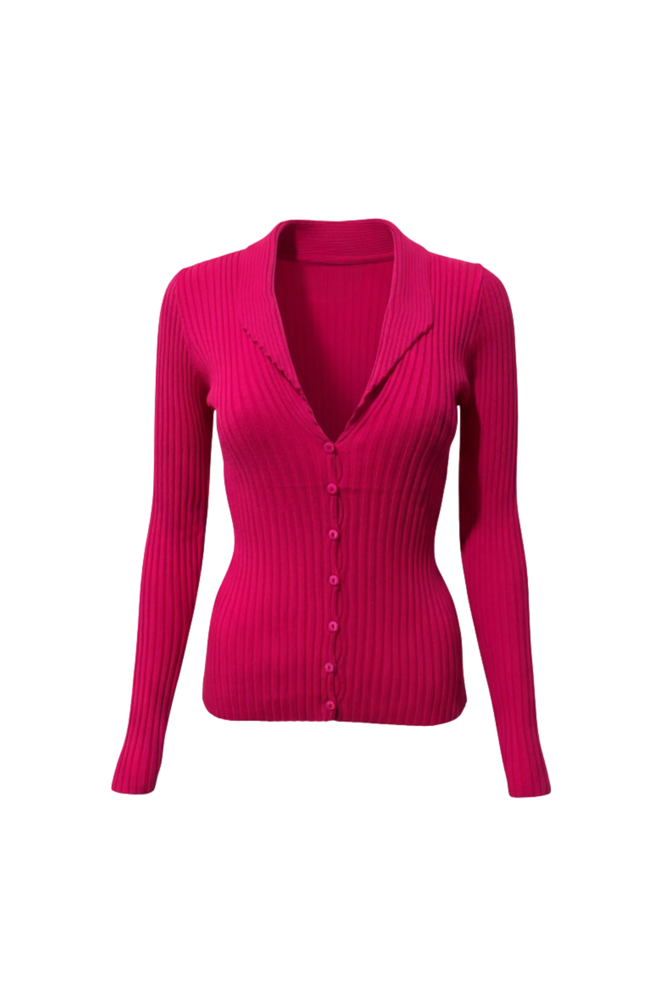 Fitilli V Yaka Düğmeli Kadın Triko Hırka - Pembe