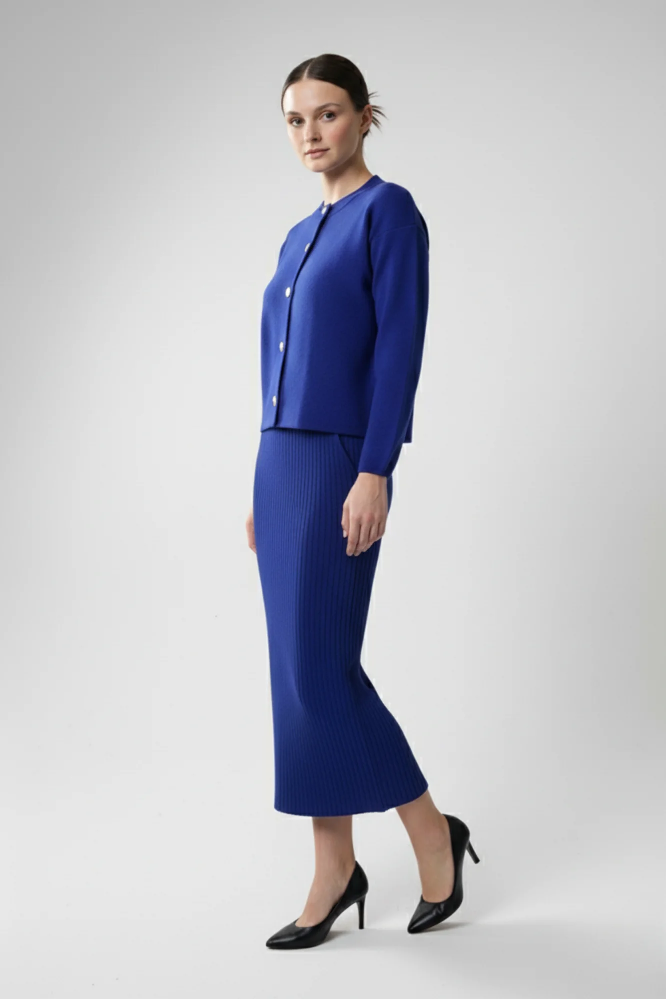 Kadın Hırka Elbise İkili Takım - Mavi