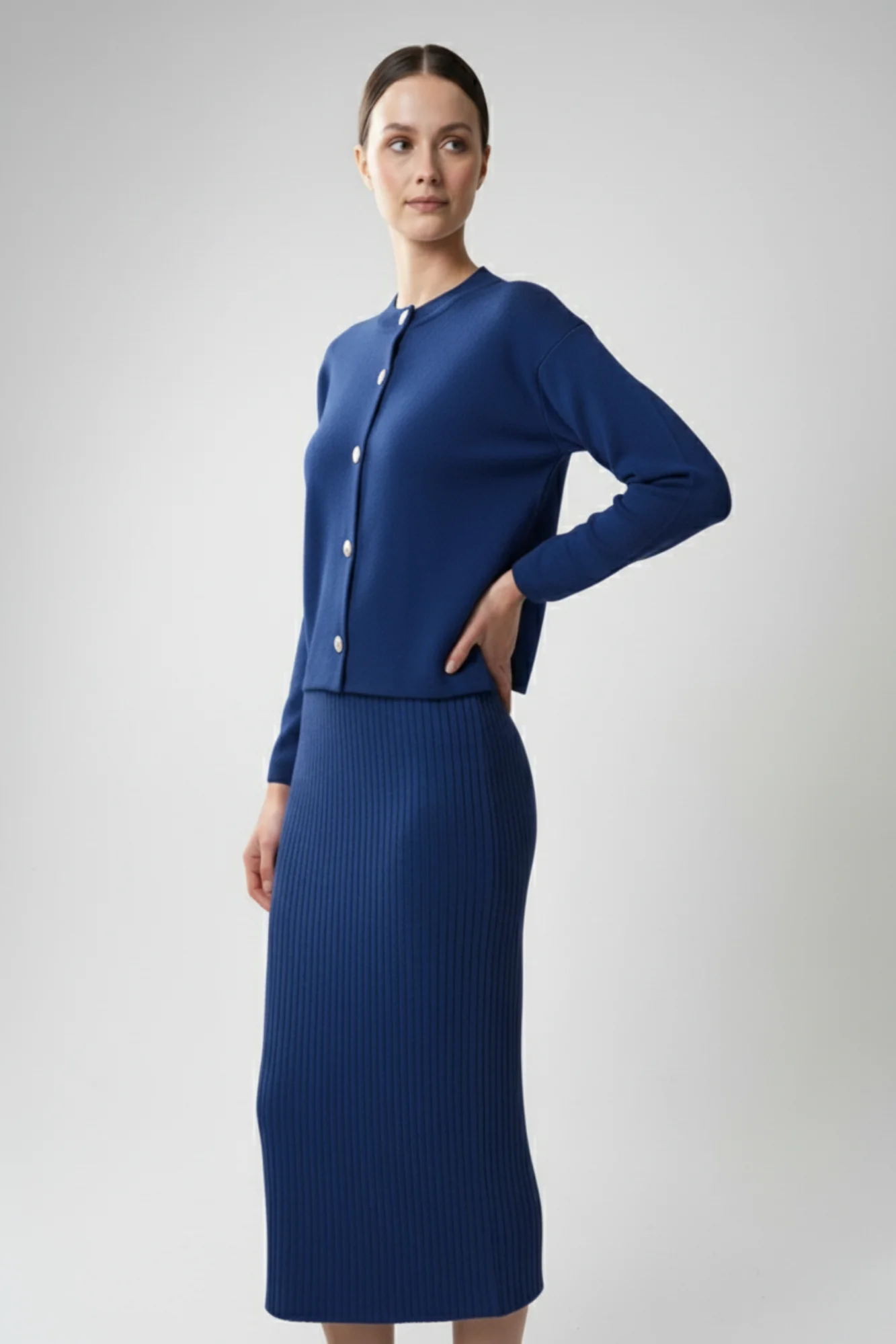 Kadın Hırka Elbise İkili Takım - Mavi