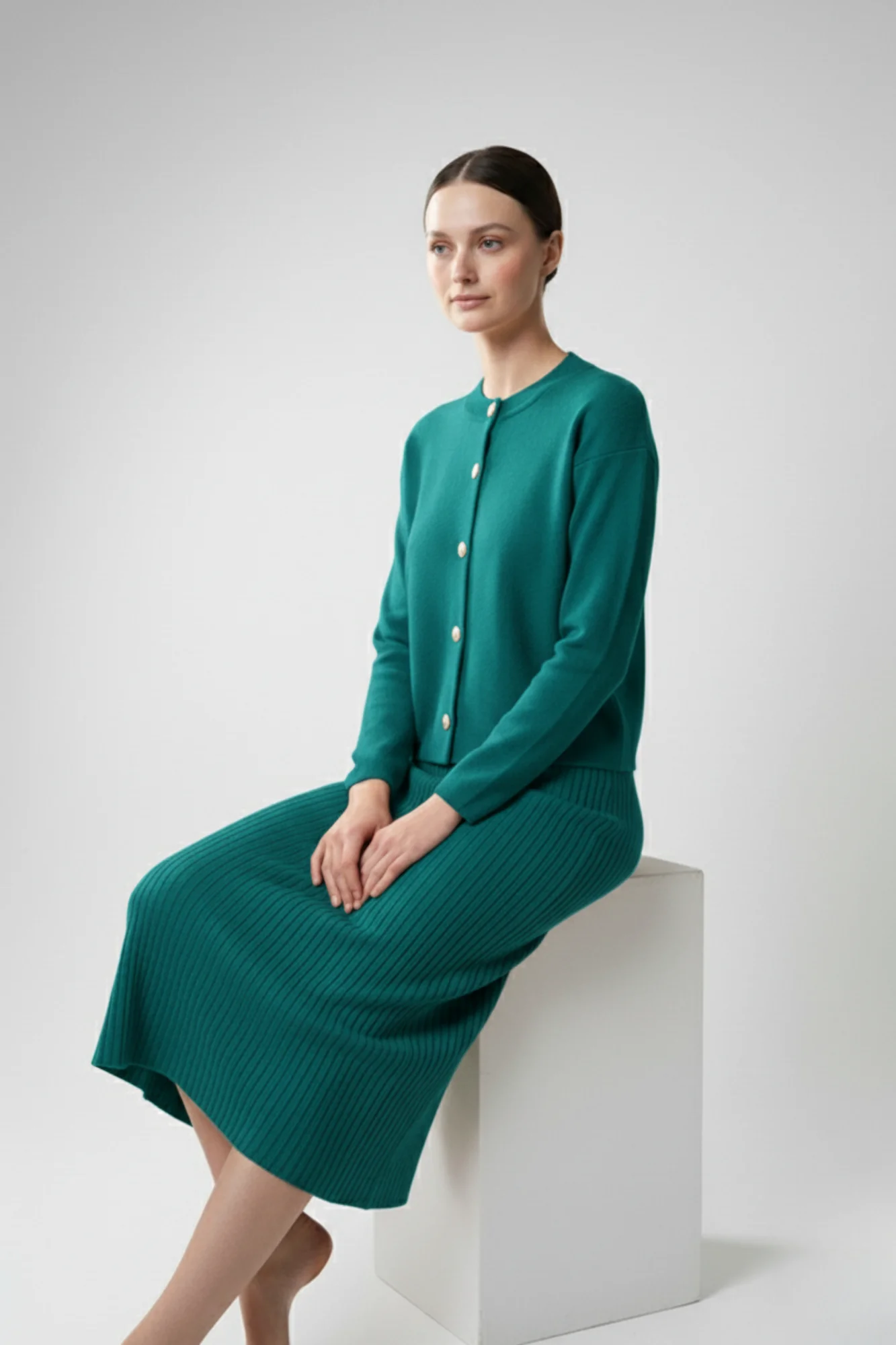 Kadın Hırka Elbise İkili Takım - Turkuaz