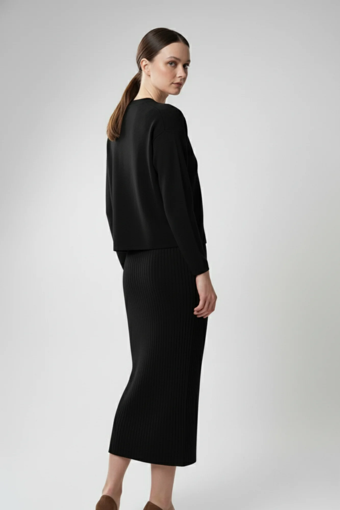 Kadın Hırka Elbise İkili Takım - Siyah