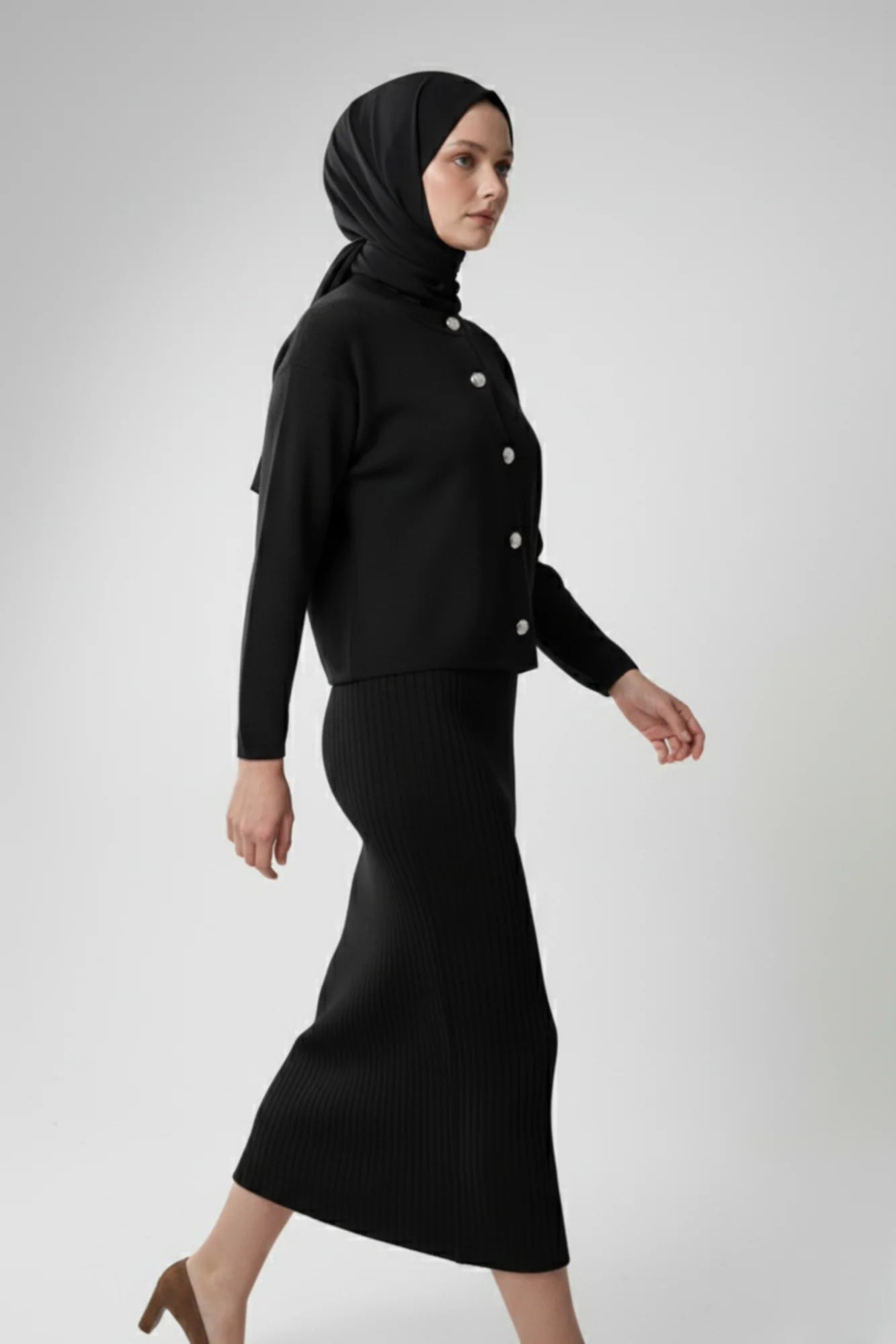 Kadın Siyah Hırka Elbise İkili Takım