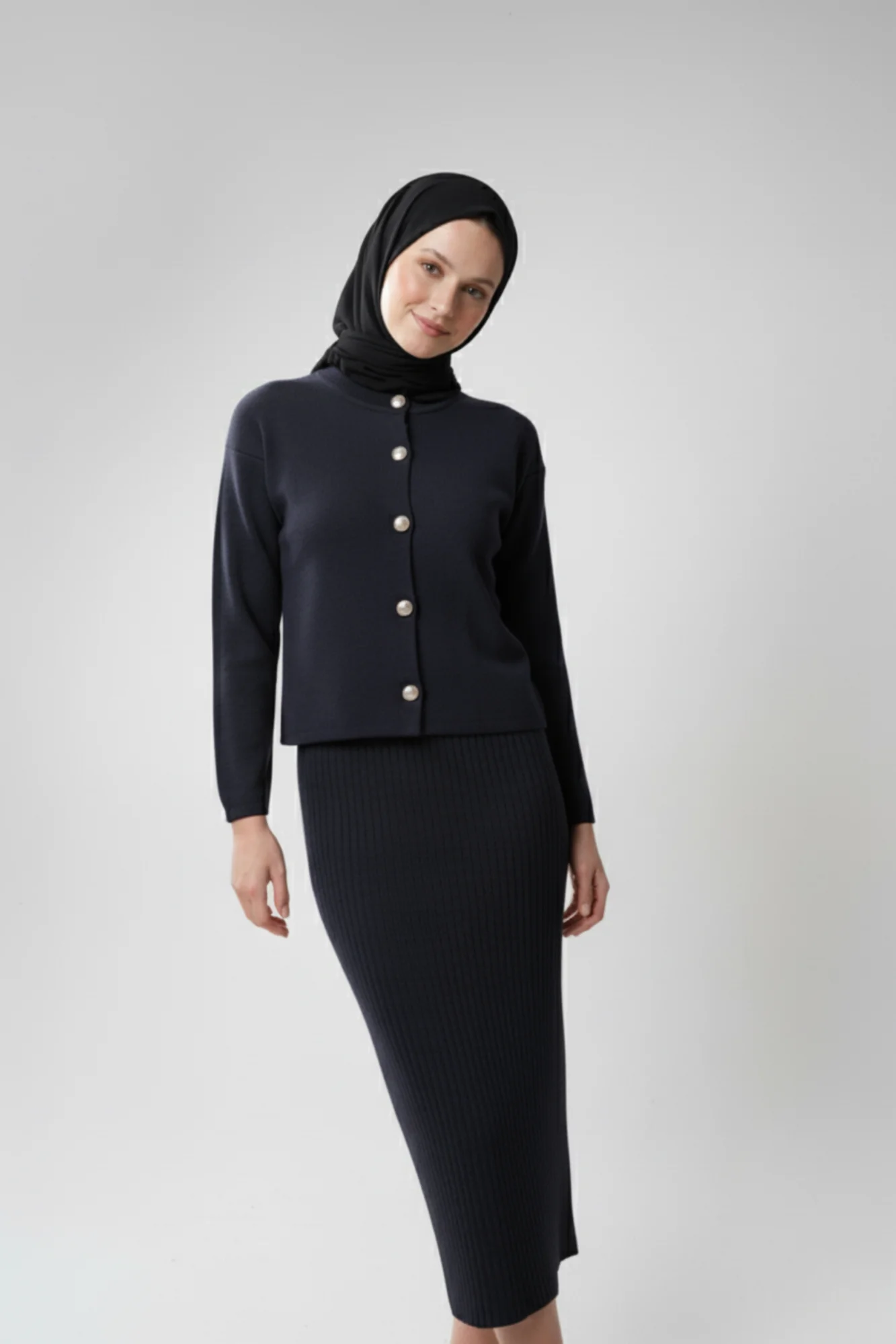 Kadın Lacivert Hırka Elbise İkili Takım