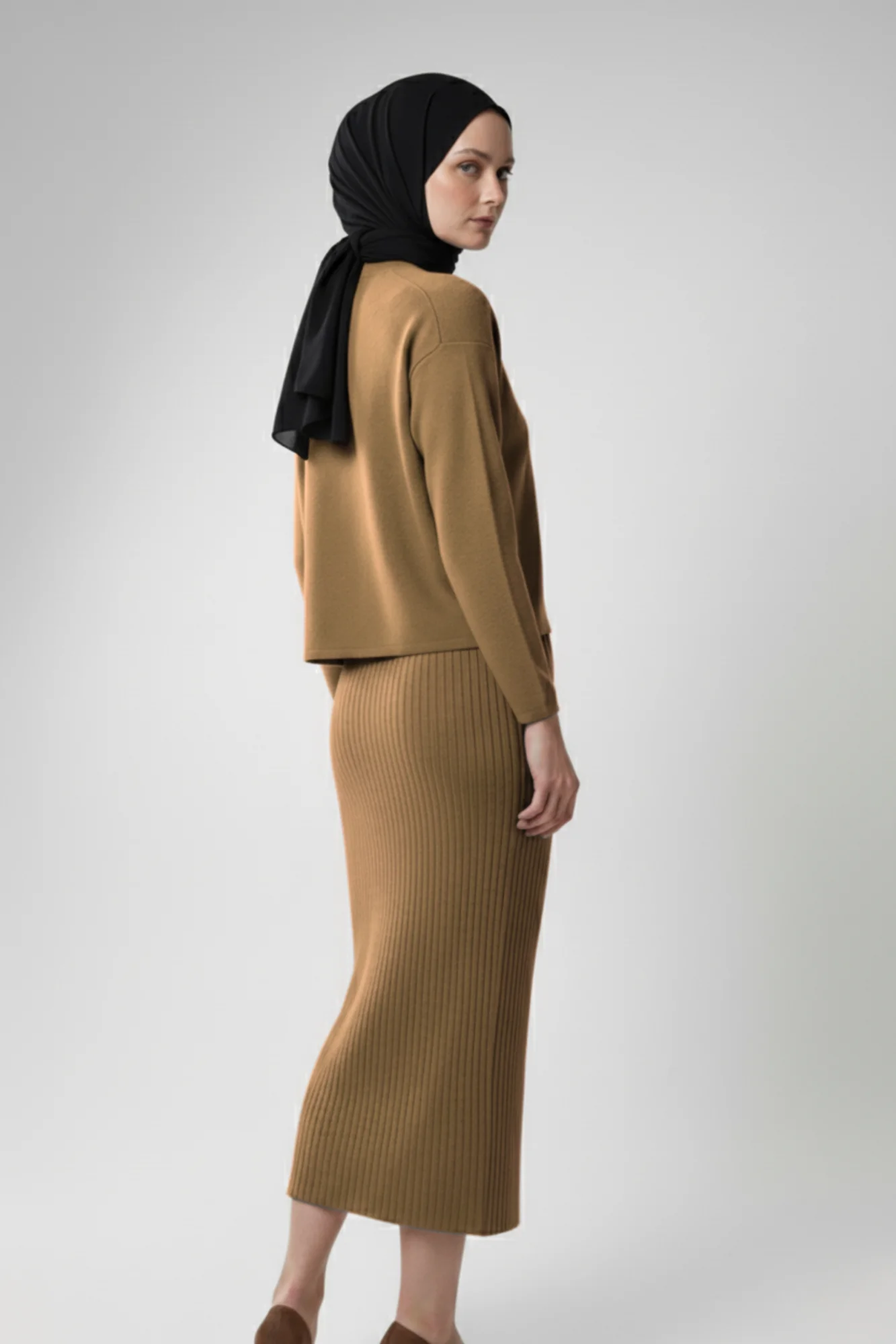 Kadın Kiremit Hırka Elbise İkili Takım