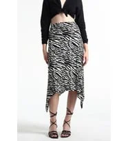 Kadın Belden Oturmalı Çizgili Krep Etek