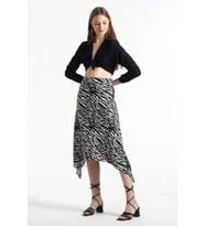 Kadın Belden Oturmalı Çizgili Krep Etek