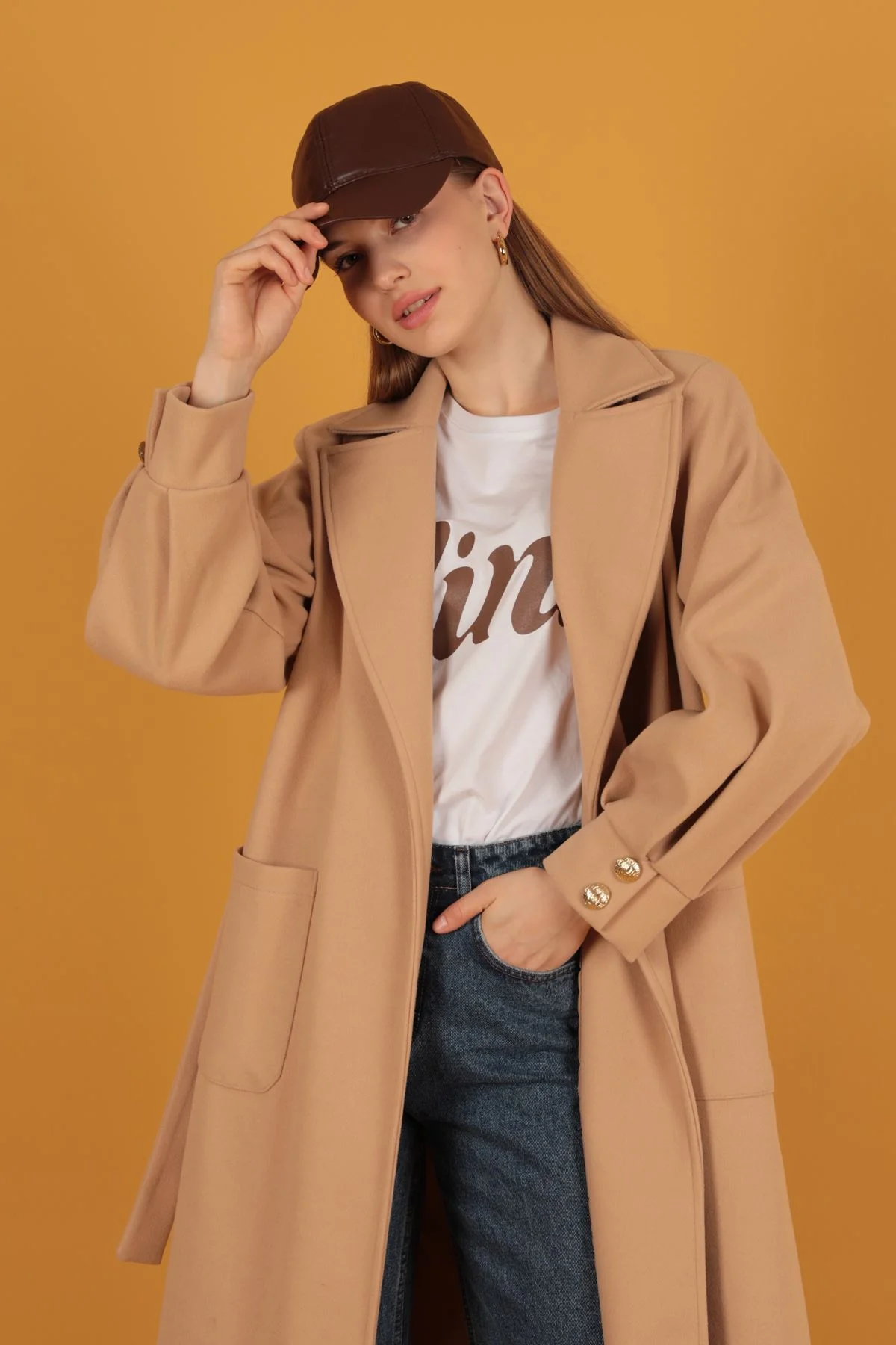 Örme Kaşe Kadın Kaban-Somon