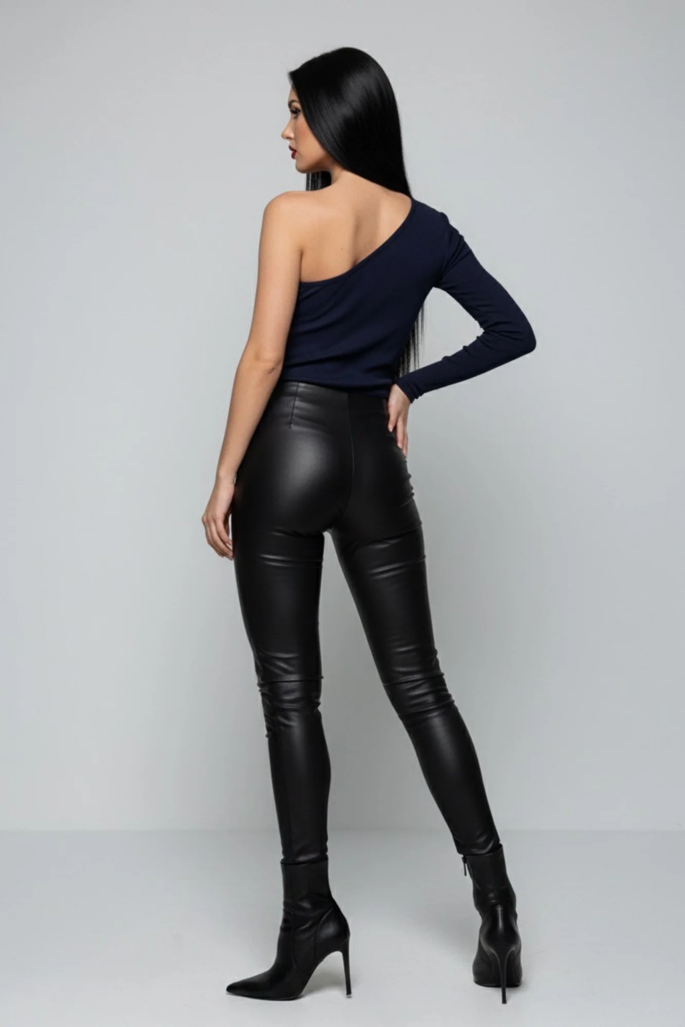 Lacivert Tek Omuz Uzun Kollu Kaşkorse Kadın Bluz