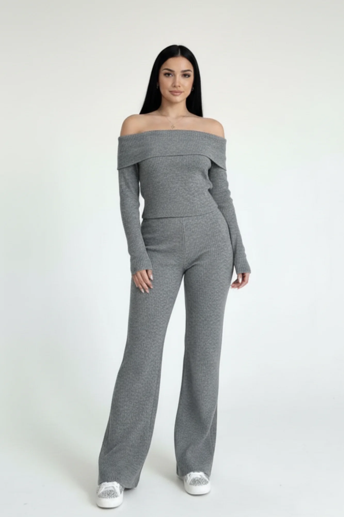 Kadın Madonna Yaka Gri Alt Üst Takım