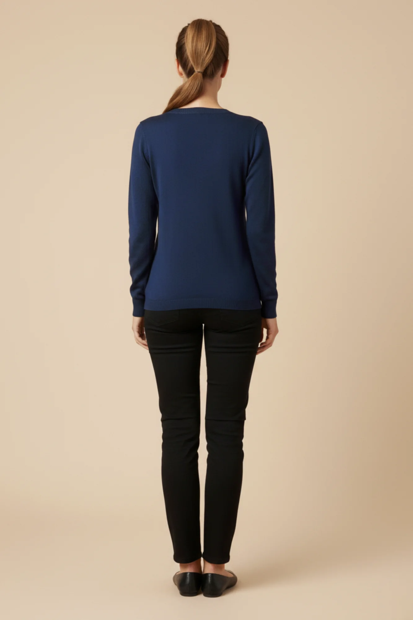 Kadın V Yaka Mavi Triko Kazak