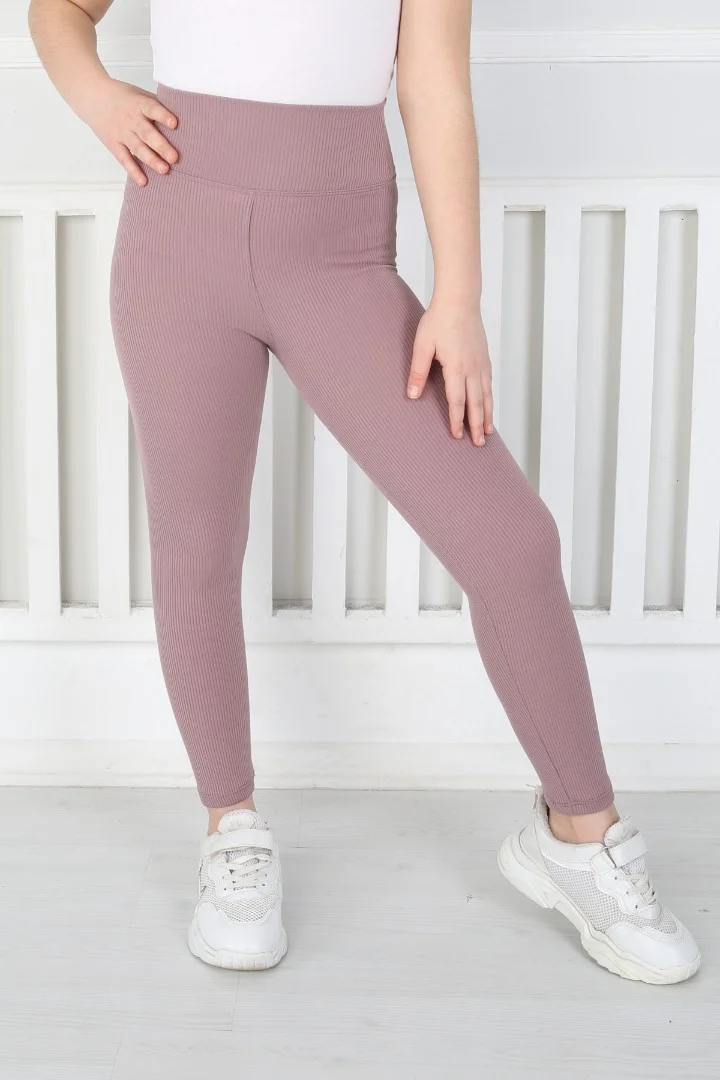 Dar Paça Birinci Kalite Fitilli Kumaş Mürdüm Kız Çocuk Günlük Tayt