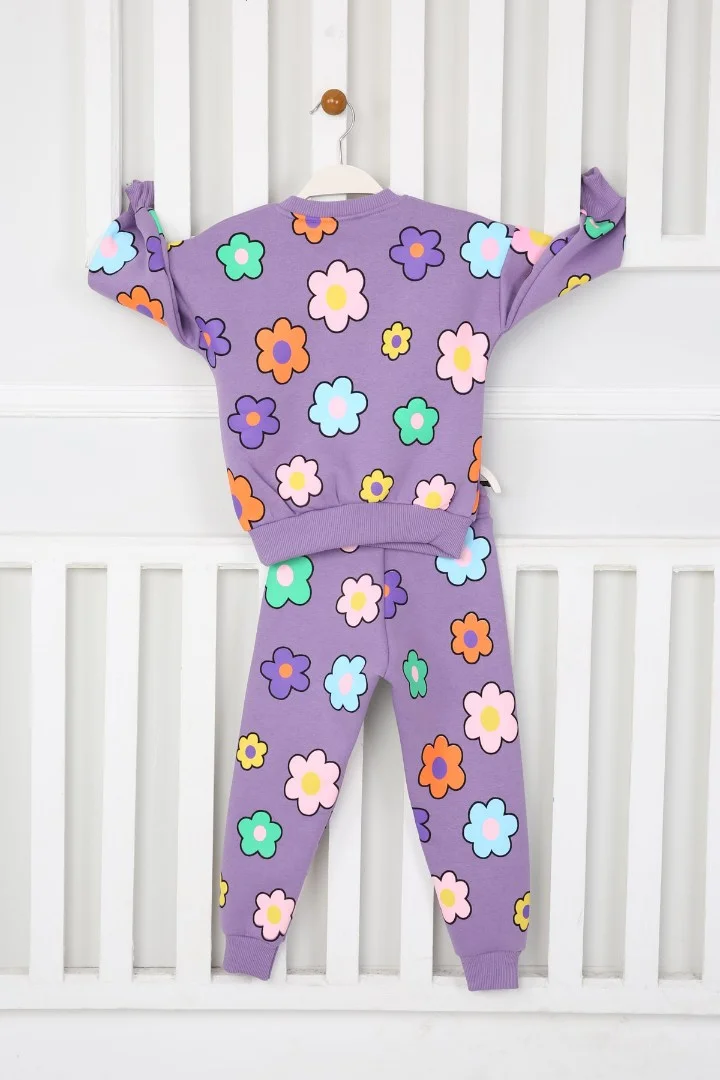 Üç İplik Şardonlu Yıldız Baskılı Kız Çocuk Günlük Takım