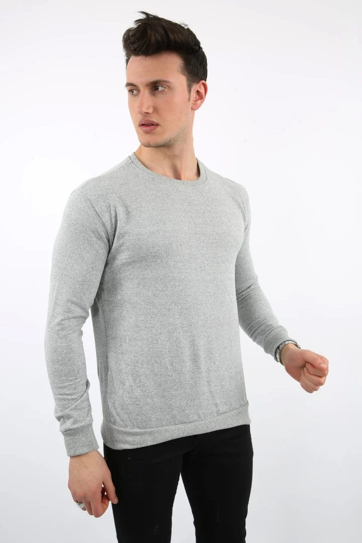 İki İplik Düz Sıfır Yaka Erkek Günlük Sweatshirt