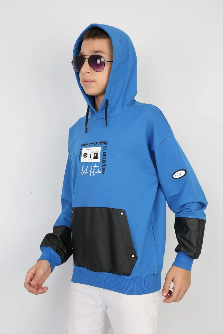 İki İplik Kapşonlu Baskılı Erkek Çocuk Günlük Sweatshirt