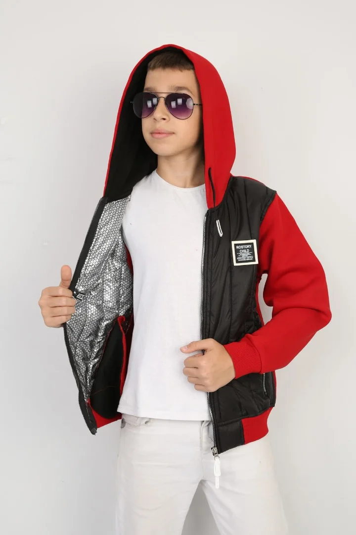 Üç İplik Kapşonlu Fermuarlı İçi Termal Erkek Çocuk Günlük Sweatshirt