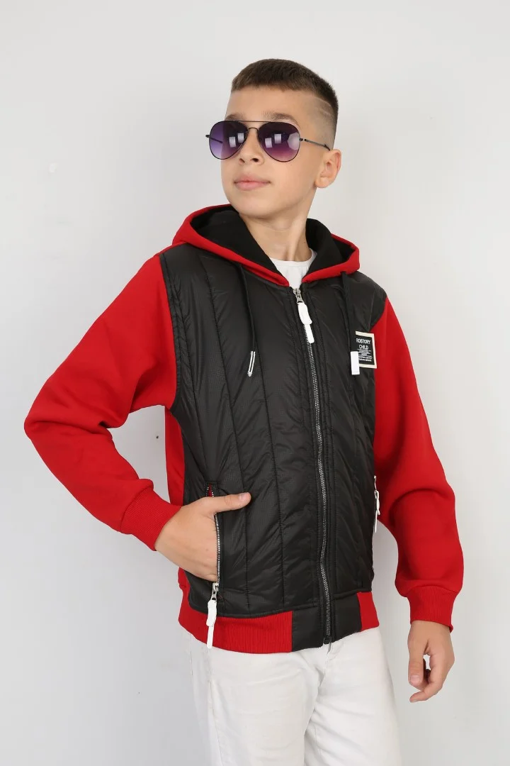 Üç İplik Kapşonlu Fermuarlı İçi Termal Erkek Çocuk Günlük Sweatshirt