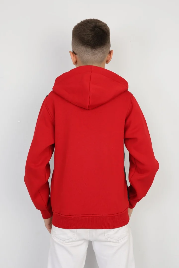 Üç İplik Kapşonlu Fermuarlı İçi Termal Erkek Çocuk Günlük Sweatshirt