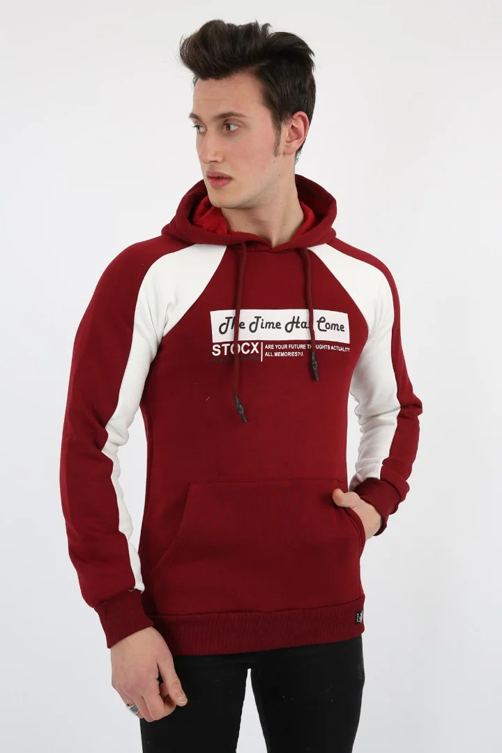 Üç İplik Kapşonlu Kanguru Cepli Erkek Günlük Sweatshirt