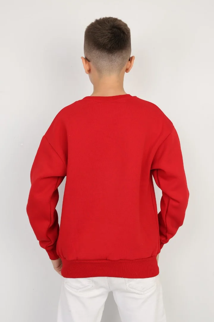 Üç İplik Şardonlu Baskılı Kanguru Cepli Erkek Çocuk Günlük Sweatshirt