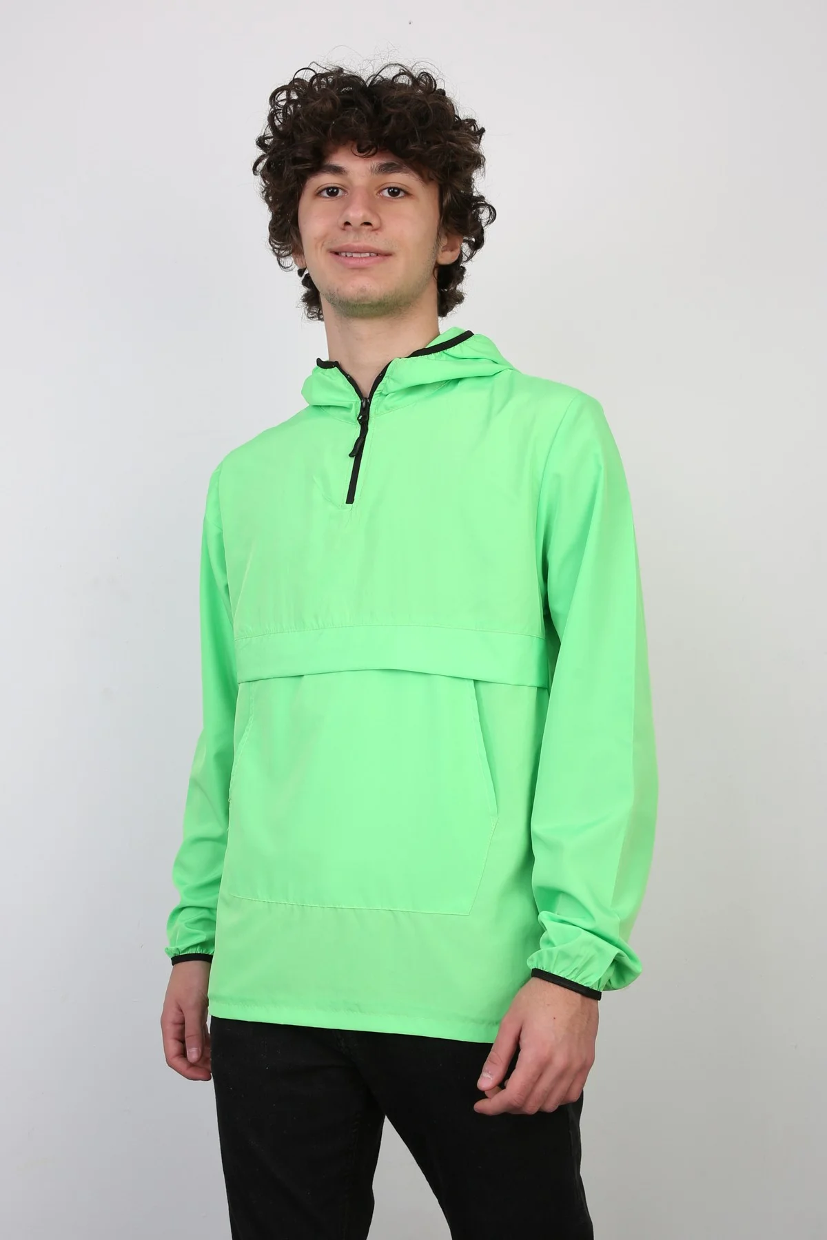 Yarım Fermuarlı Kapüşonlu İnce Erkek Spor Günlük Mevsimlik Mont