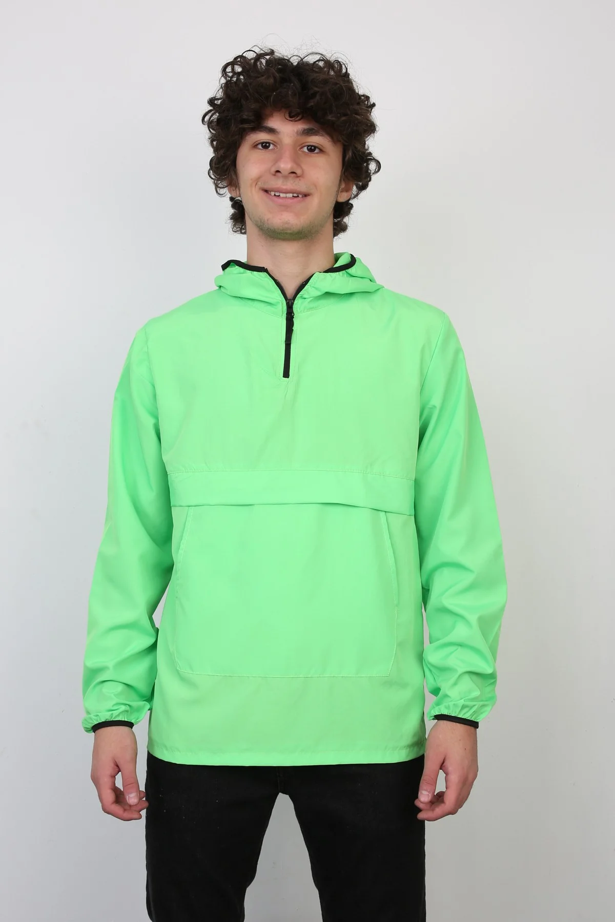 Yarım Fermuarlı Kapüşonlu İnce Erkek Spor Günlük Mevsimlik Mont