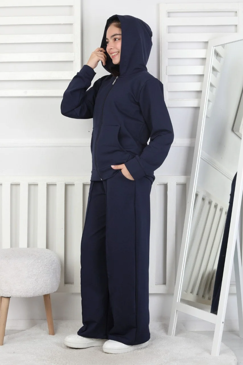 İki İplik Kapüşonlu Fermuarlı Kız Çocuk Takım