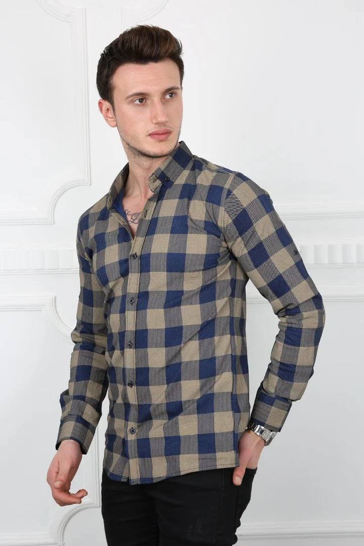 Erkek Günlük Likralı Büyük Kareli Gömlek