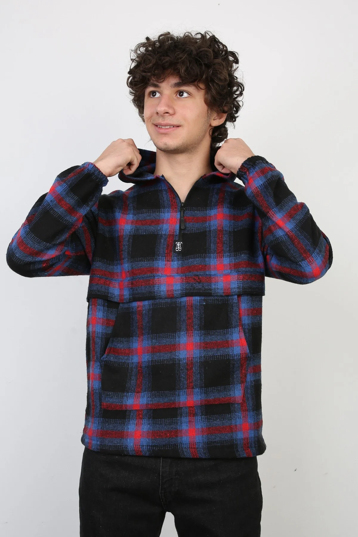 Erkek Günlük Kapşonlu Yarım Fermuarlı Gömlek