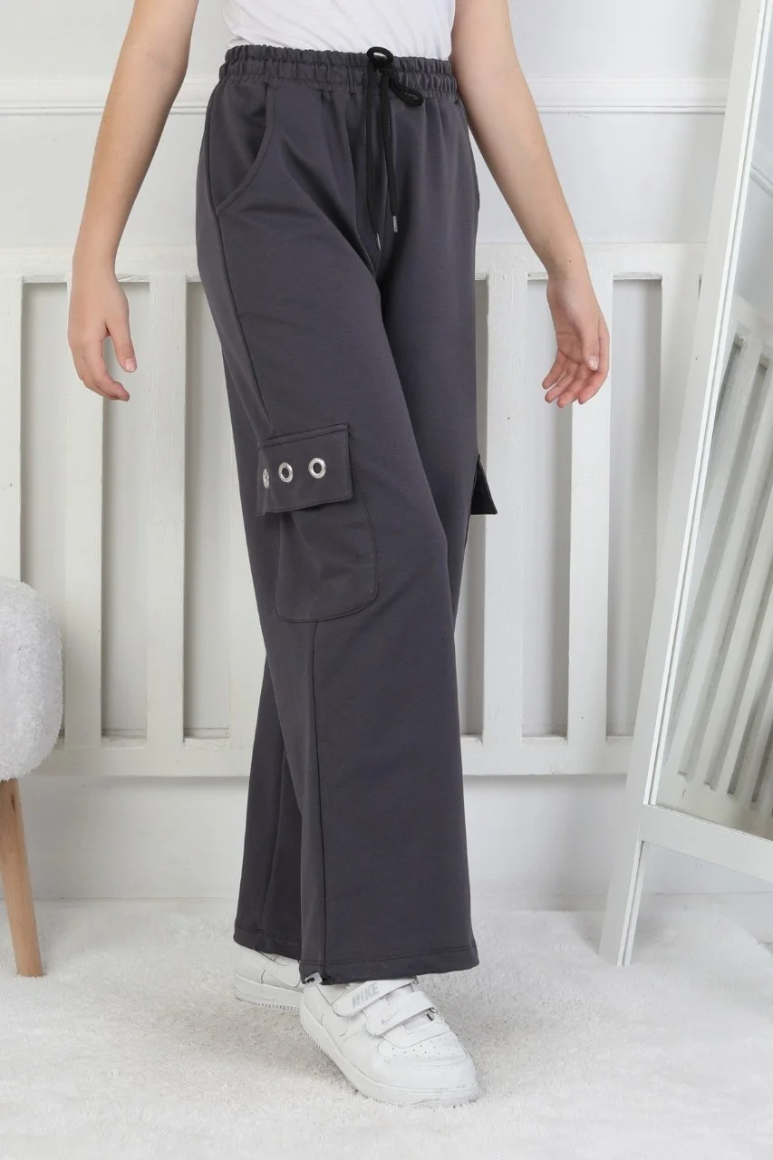 İki İplik Baskılı Kargo Çepli Kız Çocuk Eşofman Altı