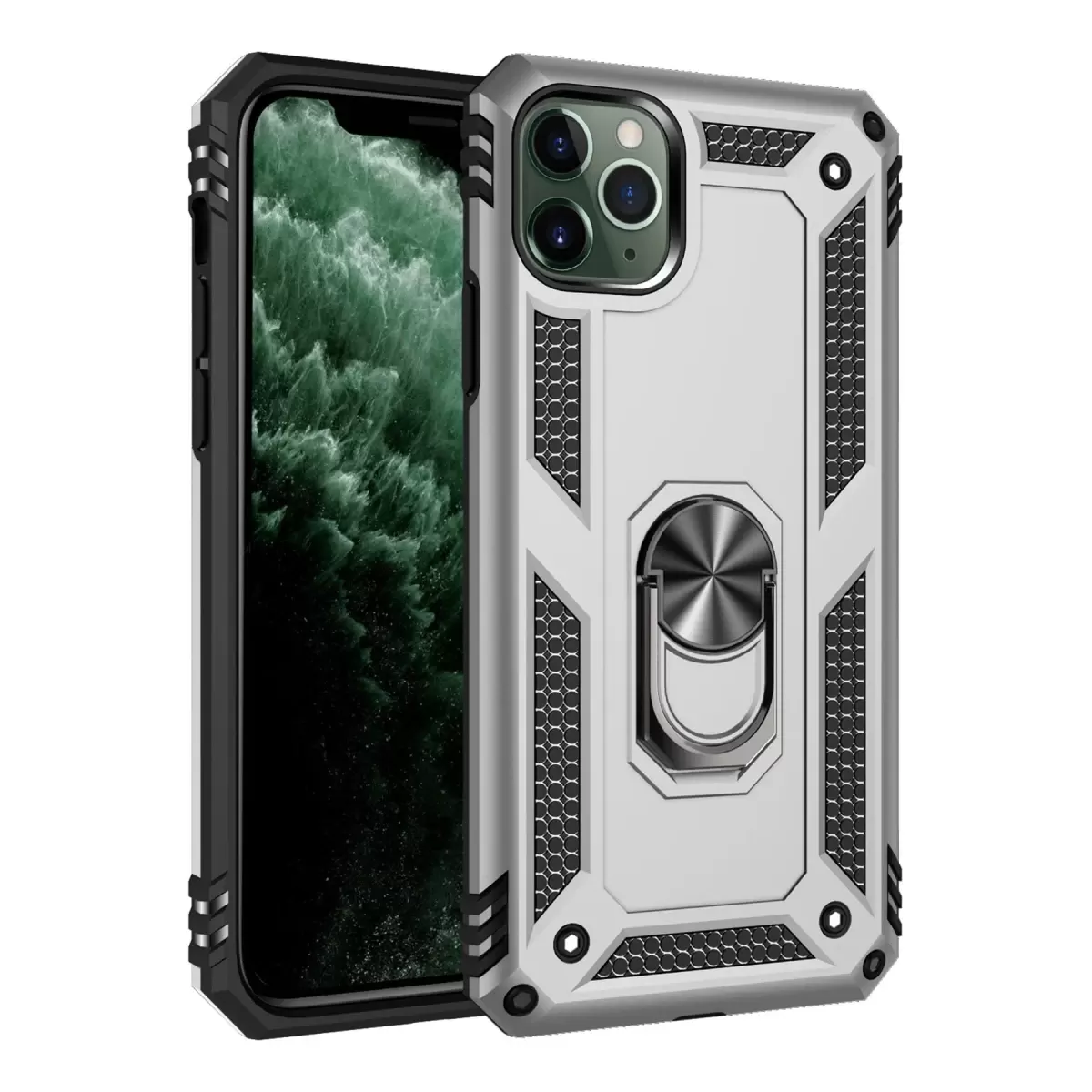 Newface Apple iPhone 11 Pro Kılıf Sofya Yüzüklü Silikon Kapak - Gümüş