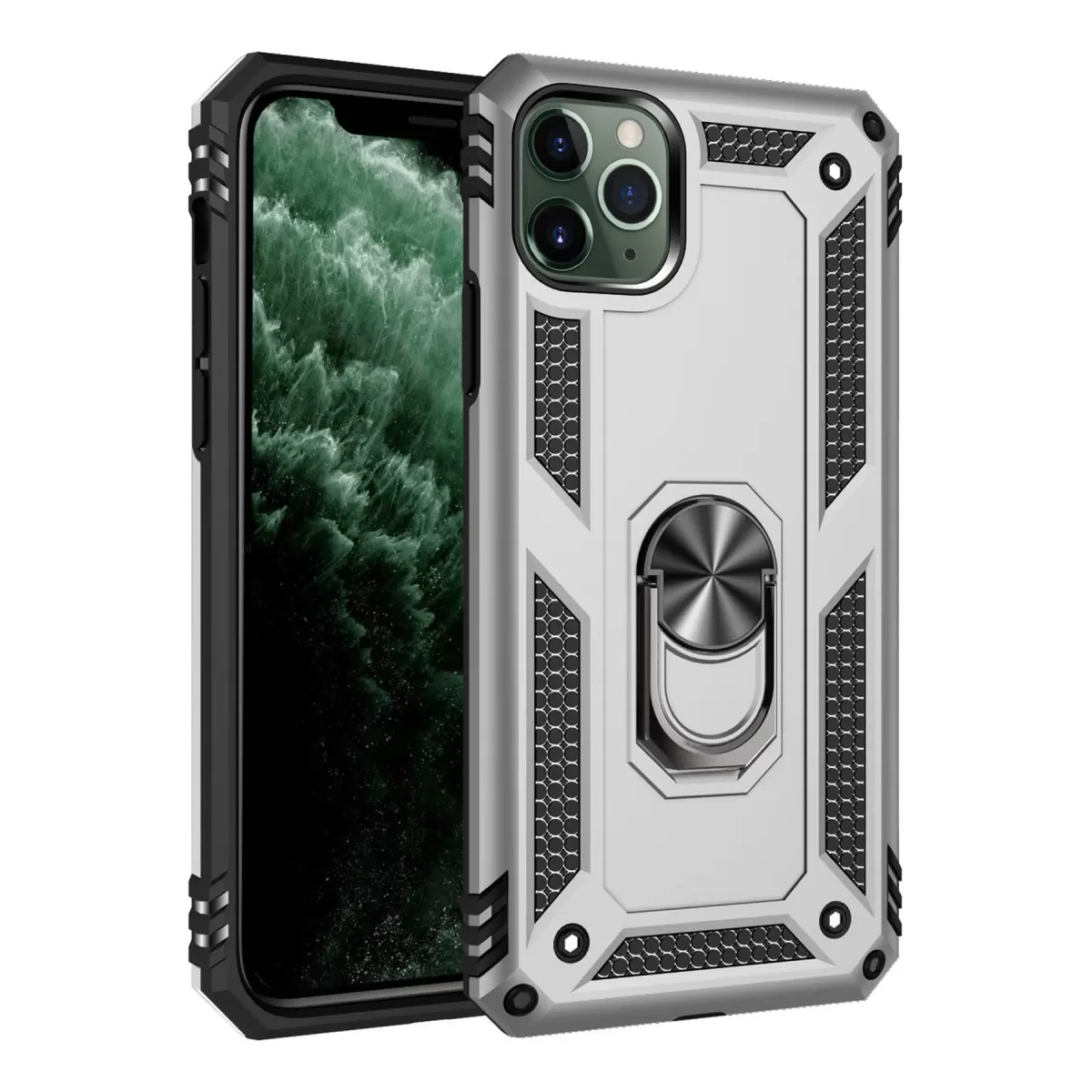 Newface Apple iPhone 11 Pro Kılıf Sofya Yüzüklü Silikon Kapak - Gümüş