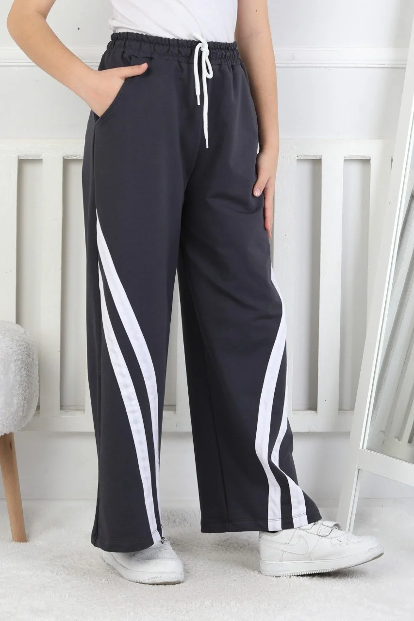 İki İplik Çapraz Çizgili Kız Çocuk Eşofman Altı