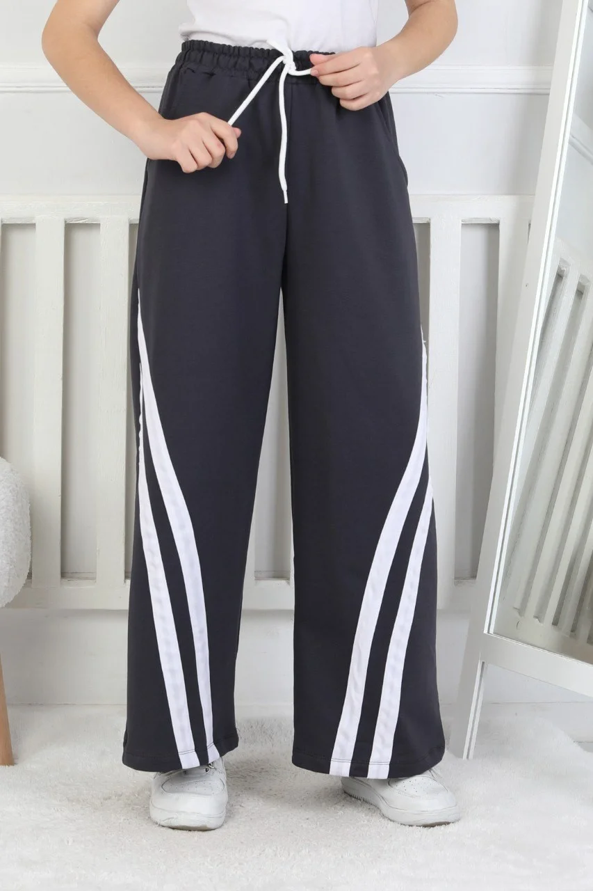 İki İplik Çapraz Çizgili Kız Çocuk Eşofman Altı