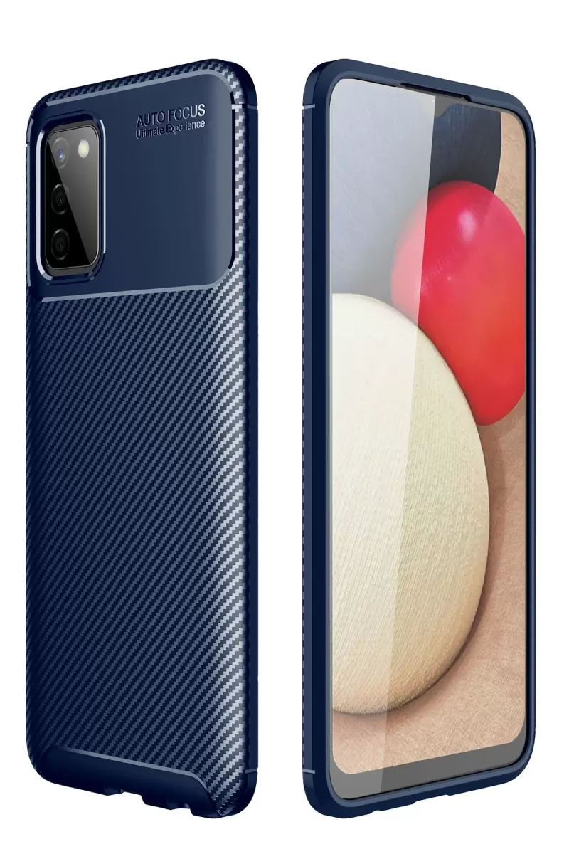 Newface Samsung Galaxy A02S Kılıf Auto Focus Karbon Kapak - Lacivert
