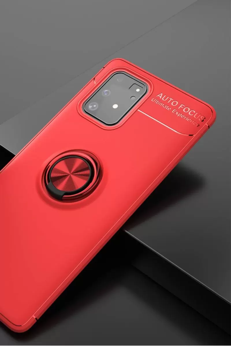 Newface Samsung Galaxy A91 / S10 Lite Kılıf Range Yüzüklü Silikon - Kırmızı