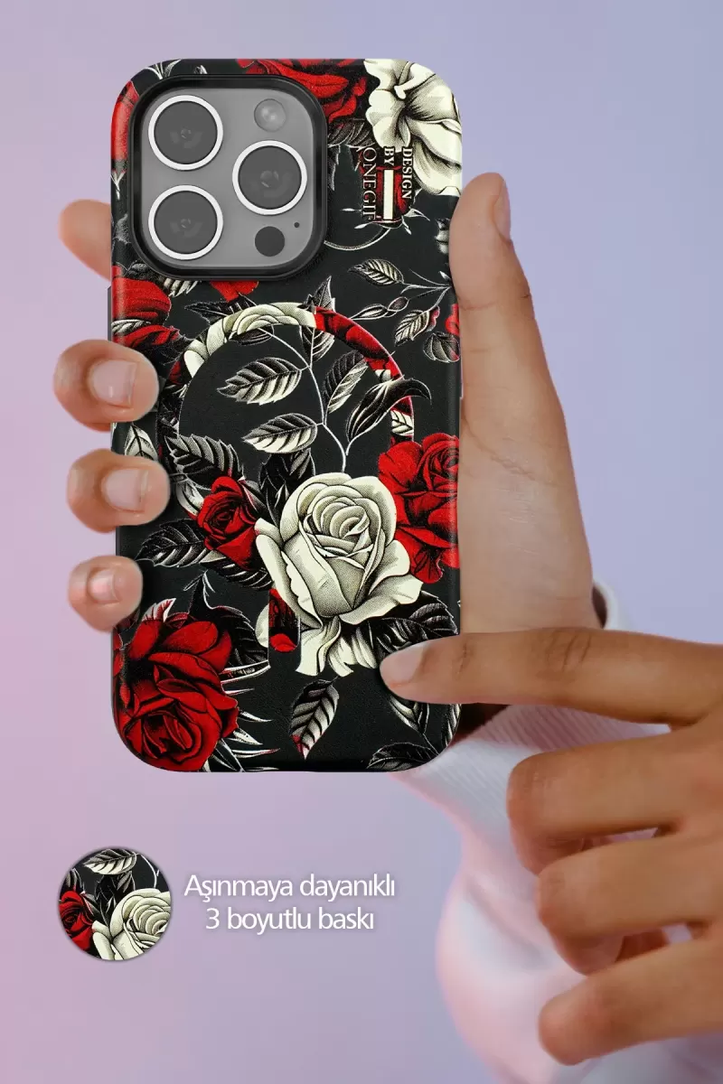 Onegif Apple iPhone 15 Pro Flower Series Magsafe Kapak - Gri