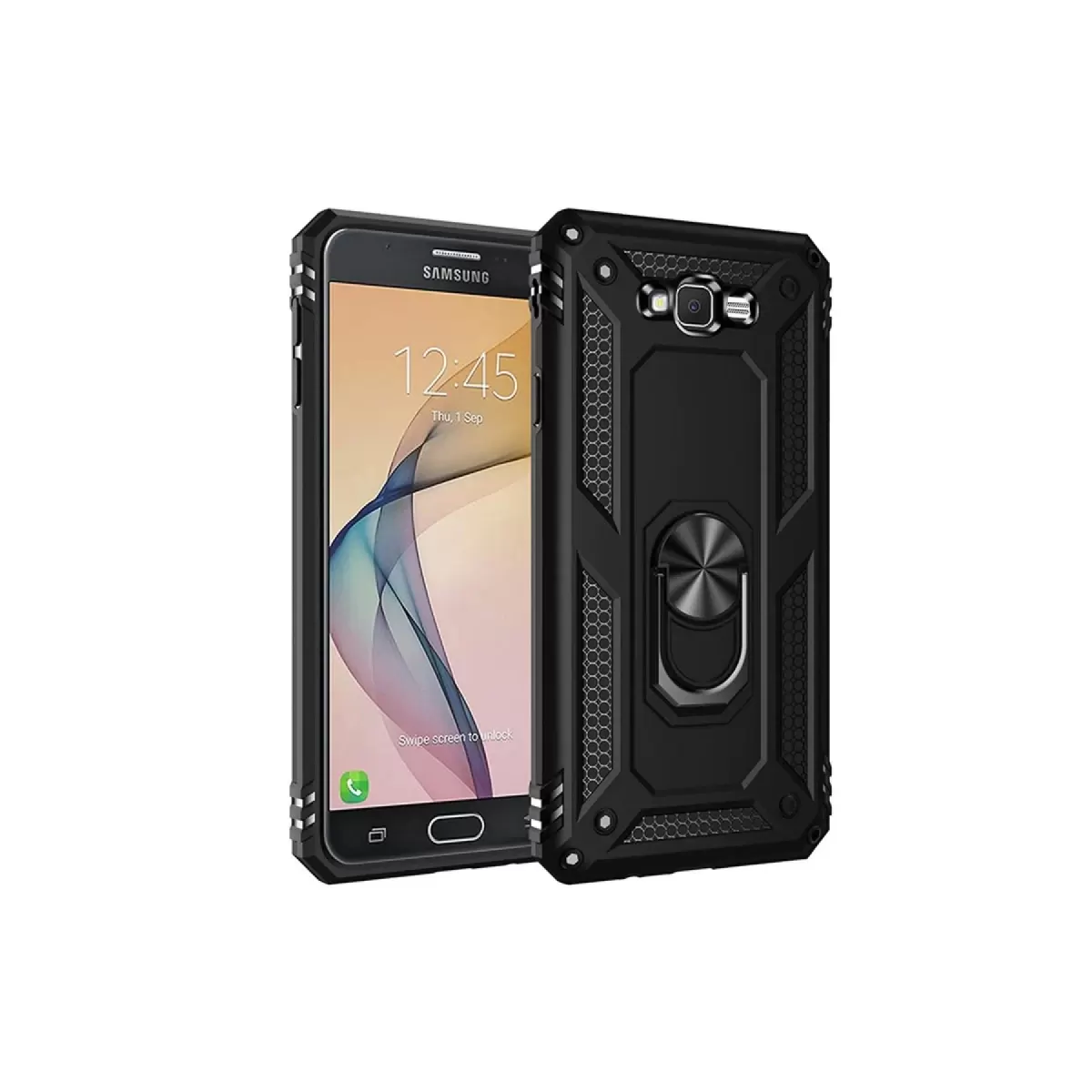 Newface Samsung Galaxy J7 Kılıf Sofya Yüzüklü Silikon Kapak - Siyah