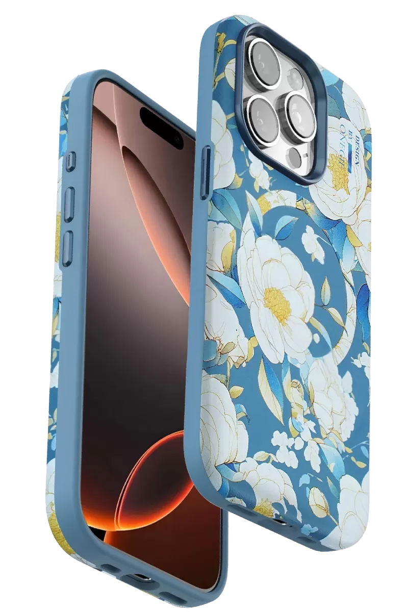 Onegif Apple iPhone 15 Pro Max Flower Series Magsafe Kapak - Mavi