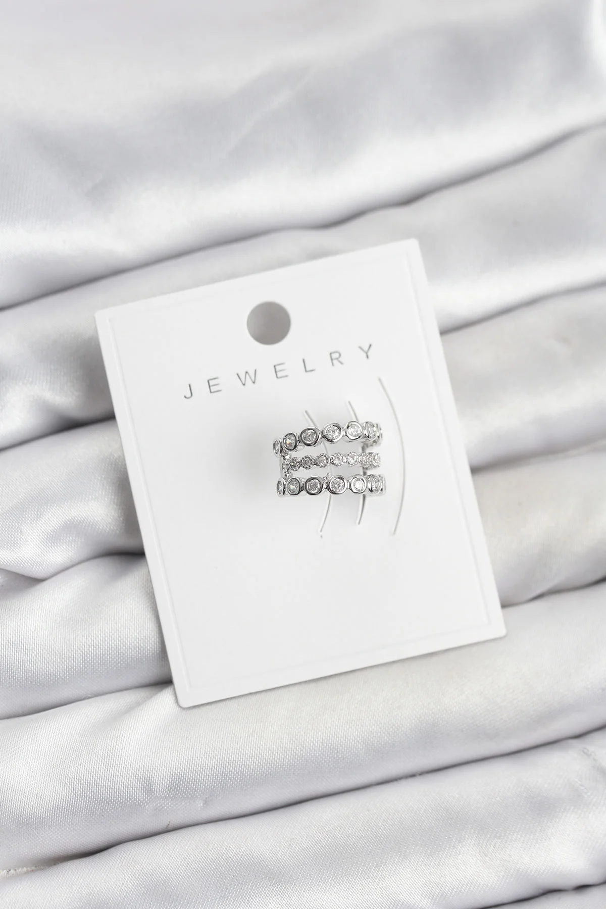 Gümüş Renk Zirkon Taşlı Pirinç Kıkırdak Earcuff Küpe