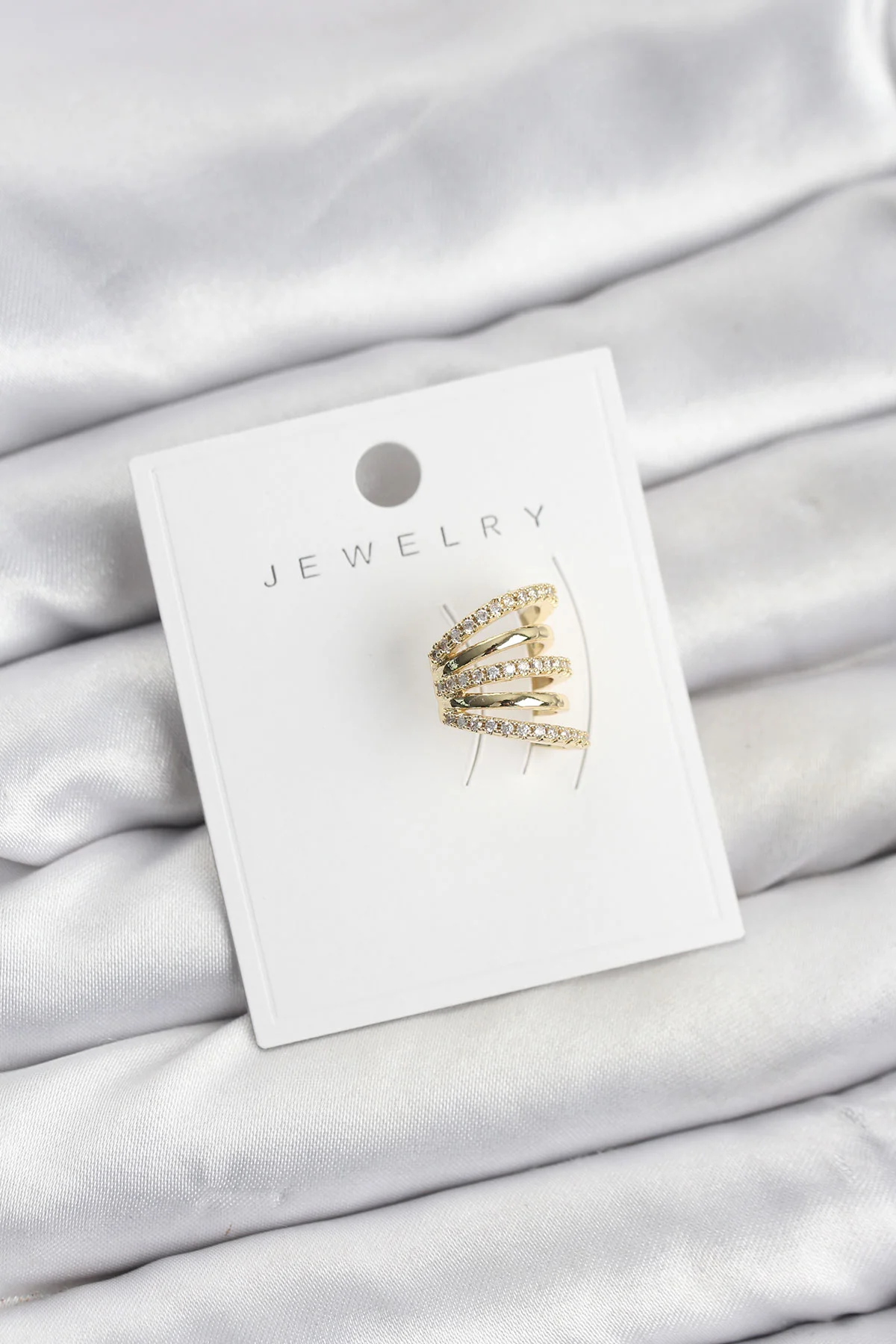 Gold Renk Pirinç Zirkon Taşlı Kıkırdak Earcuff Küpe