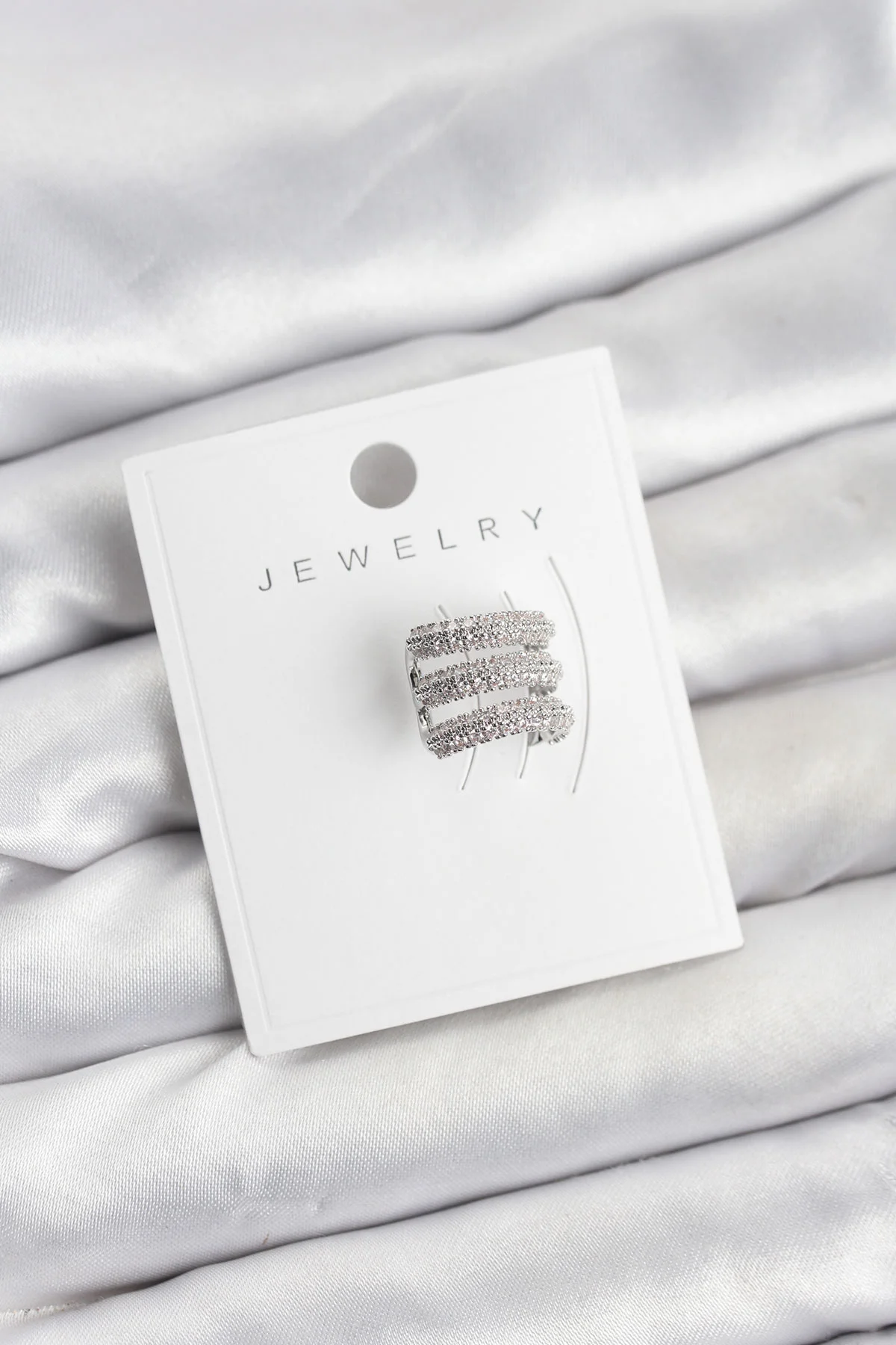 Pirinç Gümüş Renk Zirkon Taşlı Earcuff Kıkırdak Küpe