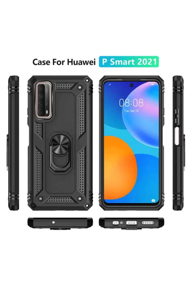 Newface Huawei P Smart 2021 Kılıf Sofya Yüzüklü Silikon Kapak - Siyah
