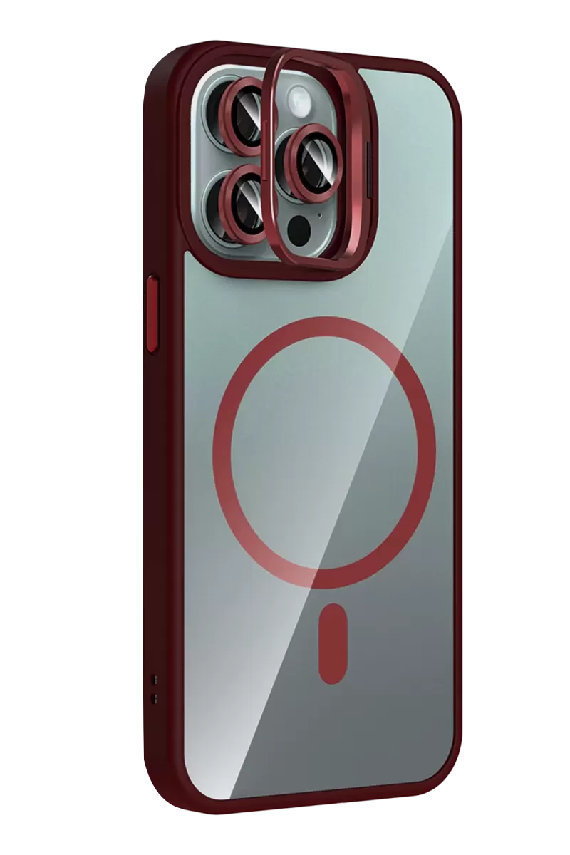 Joko Apple iPhone 14 Pro Max Remim Lensli Magsafe Standlı Kapak - Bordo