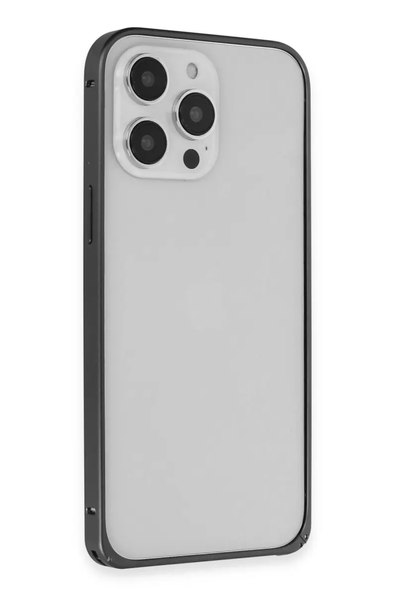 Joko Apple iPhone 15 Pro Max Kılıf Metal Bumper Magneticsafe Kapak - Siyah