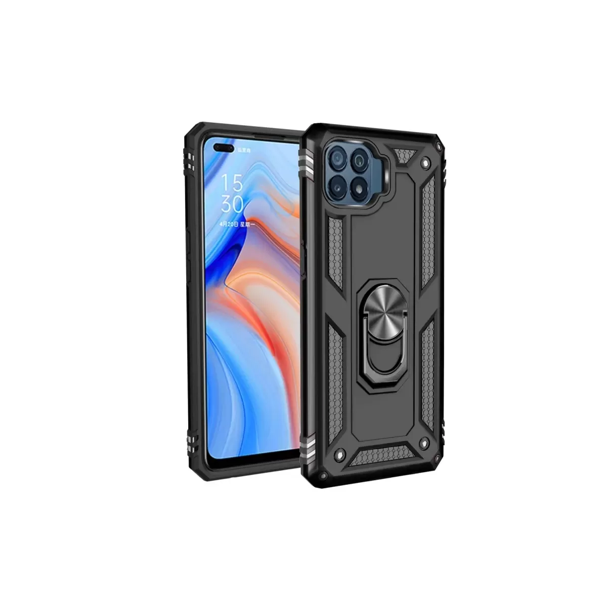 Newface Oppo Reno 4 Lite Kılıf Sofya Yüzüklü Silikon Kapak - Siyah