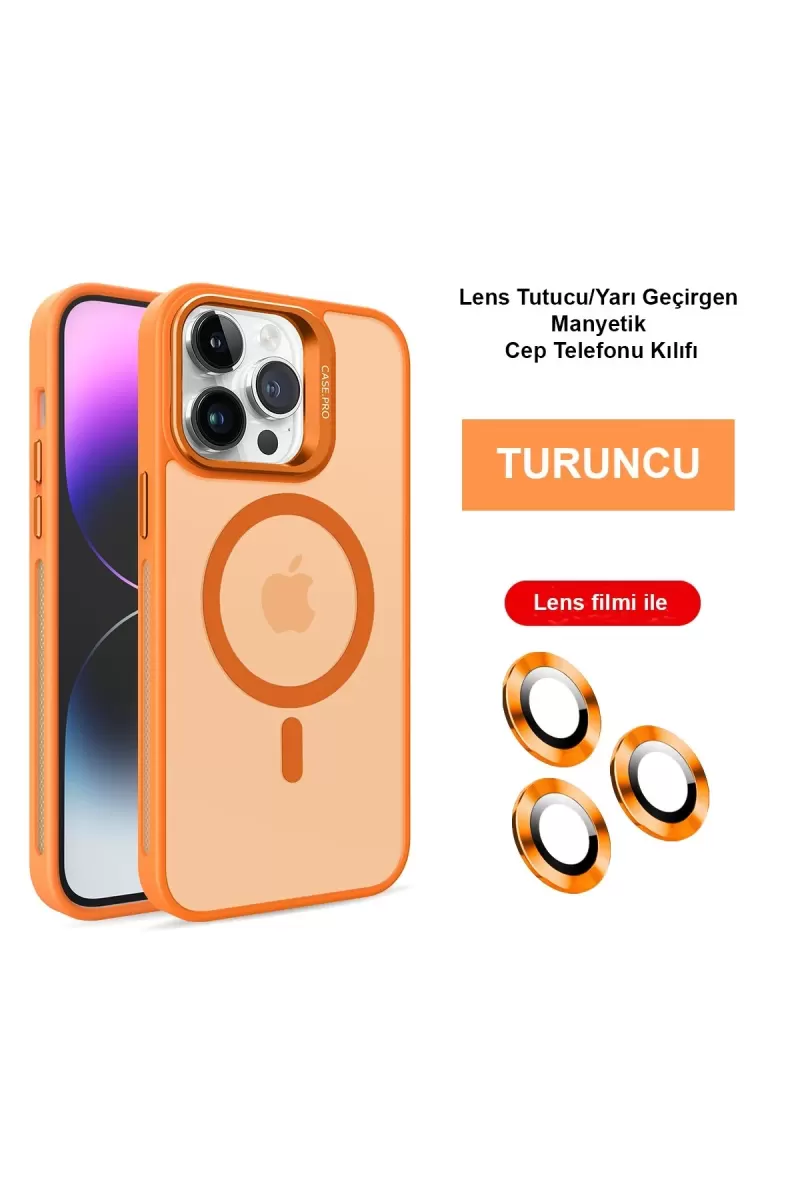 Joko Apple iPhone 14 Pro Kılıf Flet Lens Magsafe Kapak - Turuncu