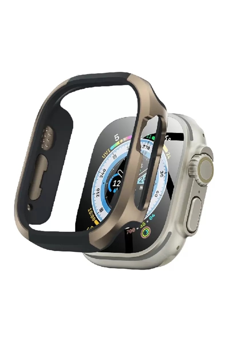 Movenchy Apple Watch Ultra 49mm MO-WT3 Alüminyum Camlı Kasa Ekran Koruyucu - Gold